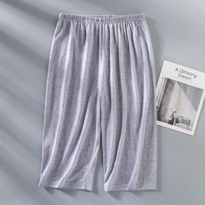 ฤดูร้อน Thin Wide Mens ผ้าฝ้าย ชุดนอน แอร์ กางเกง บ้านไซส์ใหญ่ กางเกงขาสั้น สูง เอว ยืดได้ วงดนตรี ลำลอง Home Print