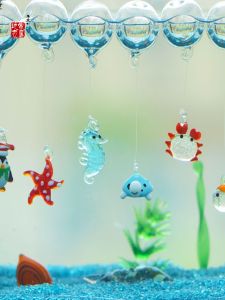 Fish Tank Floating Decoration Ornaments Suspended Cartoon Glass Float Bubble Fish Seahorse Whale Crab Dolphin Flower Turtle