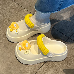 Womens Poop Hole Shoes Cute Summer Outdoor Wear Non Slip Thick Sole Heighten Soft Bottom Beach Closed-Toe Slippers