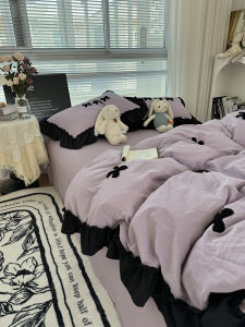 Ins Style Student Bedding Set Three Pieces Purple Milk Butterfly Knot Towel Embroidery Four Pieces Hepburn Ruffle Bedding Cover