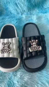 Dép nam nữ quai ngang bánh mì độn đế ullzang họa tiết hình gấu nam nữ chất liệu eva 2024 tôn dáng thời trang đế cao 5cm