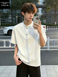 YOULIN | Henley Collar Boxy Structure T-Shirt
