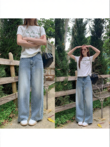 NIHAOKANONG | Quần Jeans Xanh Nhạt Dài Suông