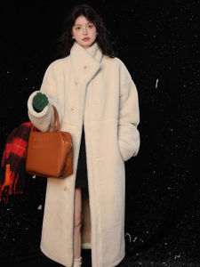 Lamb Fur Double-Sided Mid-Length Thickened Stand Collar Coat Womens Autumn Winter Plush Eco-Friendly Fur Jacket Korean Style