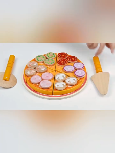 Wooden Pizza Oven Kitchen Playset For Kids Chef Pretend Play Set for Toddlers with Toy Food & Cookware Accessories