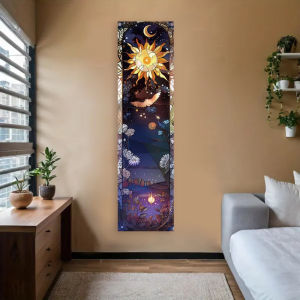 VIKAMA Sun Moon Floral Stained Glass Vertical Wall Tapestry Bohemian Mystic Wall Hanging Bedroom Home Decor