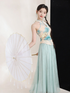 LEAF DANCE | Trang Phục Nhảy Múa Cổ Điển Áo Qipao In Họa Tiết Chân Váy Dài