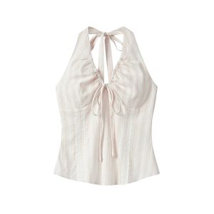 YUEZHONGWEI | French Style V-Neck Pink Strapless Crop Top Women Summer Outdoor Wear Slim Fit Sleeveless Shirt Fashionable Commute Style