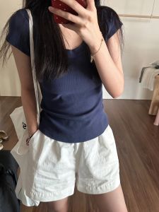 Summer High Waist Washed Cotton A-Line Workwear Shorts Womens Casual Loose Comfortable Outerwear Sporty Trendy