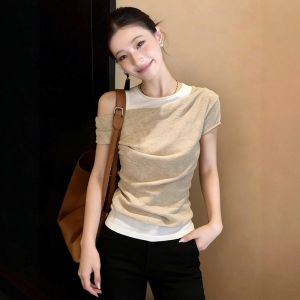 AIYITI | Off-shoulder Short Sleeve T-shirt Large Size Womens Wear