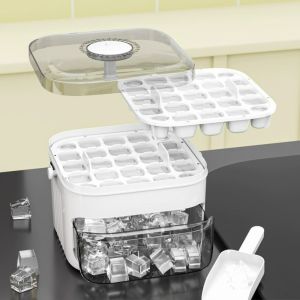 Double Layer Push Type Ice Cube Mold Ice Maker 25/50Grid Large Capacity with Lid Ice Cube Tray Reusable Food Grade Ice Cube Mold