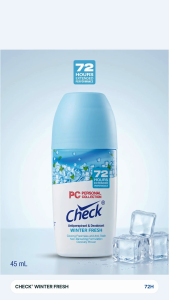Check Antiperspirant Deodorant Roll On Winter Fresh 45mL 72H Anti-Odor Quick-Dry Non-Stain Deo Women Men