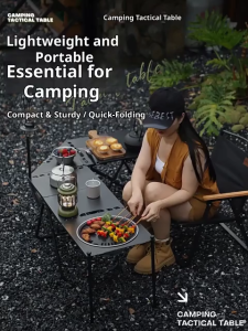 Camping Table Heavy Duty Folding Table and Chair Set Hydraulic Tactical Table Adjustable Hight Dining Table Suitable for Picnic and Outdoor Party
