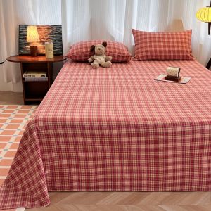 Dansunreve Plaid Flat Bedsheet Breathable Retro Style Christmas Red Flat Sheet Single Queen King Bed Linen 床单