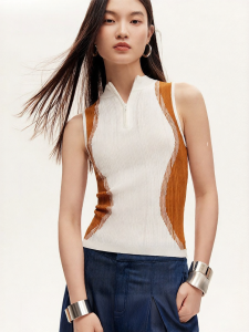 Vero Moda | Slimming Contrast Color Striped Knitted Sweater Vest Autumn