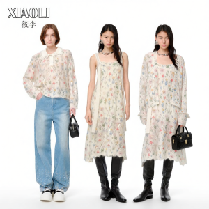 XIAOLI | Áo Polo Đầm Len Họa Tiết Hoa