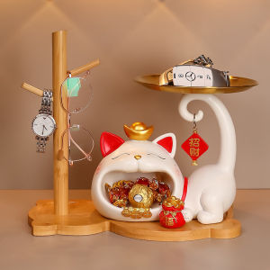 New Home Decoration Cat Statue Resin Craft Living Room Decor Chinese New Year Moving in Celebration Storage Organizer