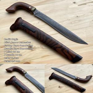 [Pamor Damaskus] Pisau Dapur Daging Badik Khas Bugis Sarung Kayu Pilihan