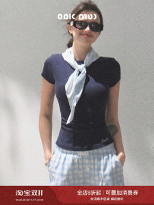 OAKMOO Basic Summer Days Plaid Silk Scarf Cool Feeling Slim Fit round Neck Short Sleeve T-Shirt Womens Fashion Cotton Blend