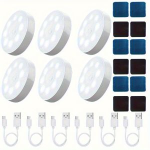 6pcs USB rechargeable LED motion sensor light indoor adhesive magnetic closet light induction light 8LED light battery power