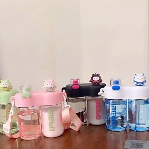【2024 Newest】CUPS Double Drink Straw Cup Kids Cute Water Bottle With Strap For School