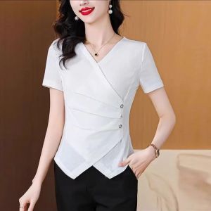 QIAOXIZI | V-Neck Slimming Short Sleeve T-Shirt for Women