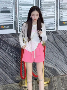 Quần Short Nữ Cạp Cao Màu Hồng Thời Trang Mùa Hè 2025 Quần Ống Rộng Rộng Rãi Đa Năng Phong Cách Mới Cao Cấp