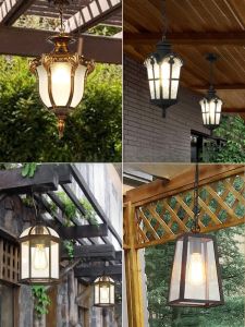 Outdoor Pendant Light Waterproof Villa Courtyard Lamp European Style Grapevine Arbour Lampshade LED Hanging Lamp for Porch
