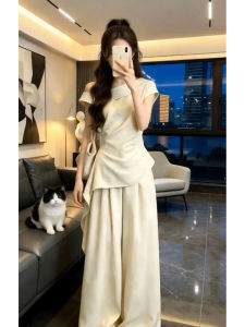 LIRUSHAN | Summer Fashionable Off-Shoulder Wide Leg Pants Two-Piece Set