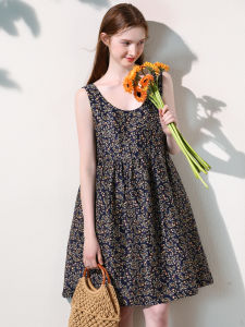 Miccbeirn | ชุดเดรสยาวปานกลางผ้าไหมลินินเซ็กซี่เปิดหลังแขนกุดสำหรับผู้หญิงในช่วงฤดูร้อน ชุดเดรสยาวปานกลางพิมพ์ลายวินเทจแบบไม่มีแขน