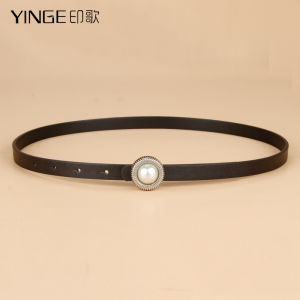 Womens Decorative Pearl Waist Belt Simple Versatile Genuine Leather Mini Belt for Dresses And Skirts Fashionable Summer Belt