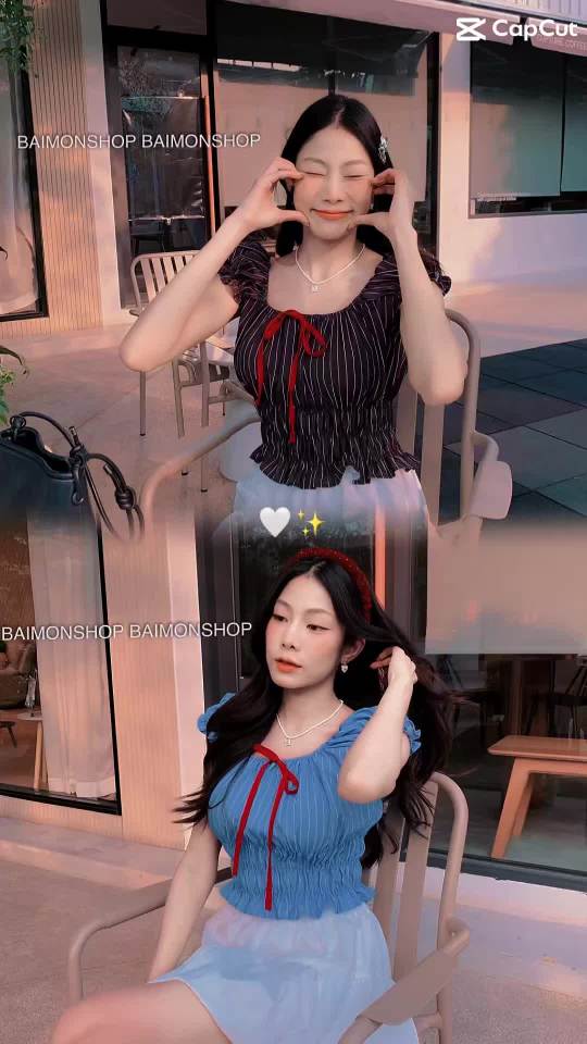 💰Mahaheng💰 เสื้อระบาย แต่งริปบิ้นแดง ลายริ้ว ผ้านิ่มใส่สบาย งานแฟชั่นสุดคิ้ว💕#เสื้อแขนระบาย #เสื้อครอป