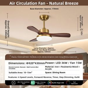 NVC | Eye-protecting Retro Wood Blade Ceiling Fan Light