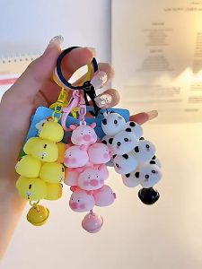 【COD】Gantungan Kunci Babi Dapat Ditumpuk Kawaii/Gantungan Kunci Lonceng Pasangan/Gantungan Ransel Lucu Pelajar Kreatif/Casing Ponsel Tali Liontin