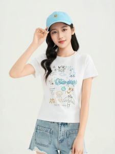 SANFU | Cute Graffiti Pattern Short Sleeve T-shirt Round Neck Casual Thin