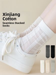 MiiOW | White Long Tube Socks Womens Thin No-Cuff Breathable Pure Color Cotton Anti-Odor MiiOW Cat Person Mid-Calf Autumn Cotton Socks