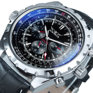 JARAGAR | Jaragar Automatic Watch for Men Military Multifunction 3 Sub-Dials Sports Mechanical Watches Top Brand Luxury Leather Steel Band