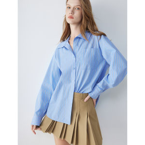 Elegant ELLE French Style Shirt for Women Commute Tie Neck Autumn New Fashionable Long Sleeve Striped Loose Fit Button down