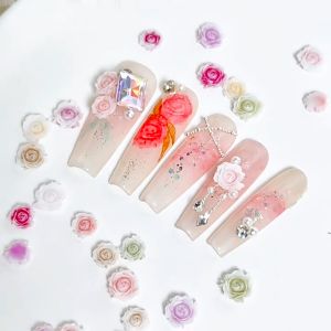 50pcs moon rose manicure accessories mixed size blended vintage resin carved camellia flowers 月季玫瑰花美甲饰品大小混装晕染复古树脂雕刻山茶花朵