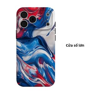 Ốp Điện Thoại Đá Cẩm Thạch Chất Lỏng Đỏ Xanh Cho iPhone 13/14/15/16/17/18 Air/Pro/Max Plus Hai Lớp Chống Sốc Chống Xước Mềm Mại Chống Bụi Thiết Kế Chống Trượt