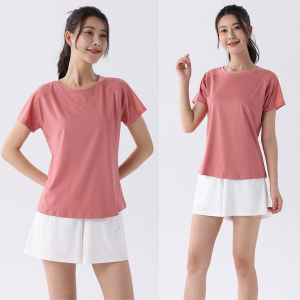 Womens Sport Running Set Summer New Short Sleeve Short Skirt Two-Piece Suit Quick Dry round Neck Yoga Clothes Fitness Outfit