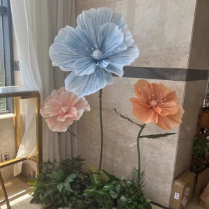 Handmade Wedding Processional Flower Arrangement Large Fake Poppies T-Stage Scene Decoration Handcraft Paper Flower Window Display Props