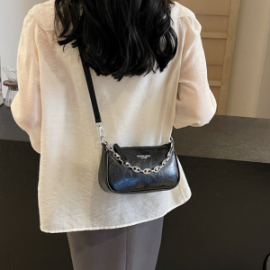 Charics&Kittn Womens Crossbody Bag Small Silver Leather Winter Fashion Underarm Bag Soft Polyester Lining Dual Strap