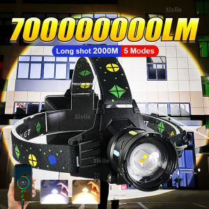 70000000LM Most Powerful Headlamp White/Yellow light Rechargeable LED Headlight 2000M High Power Head Flashlight Fishing Lantern