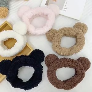 Bando Masker Karakter Lucu Telinga Beruang Bulu Lembut - Bandana Masker Bear / Bando Mandi Hairband