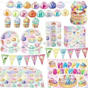 Hasbro | Steamed Buns Party Favors Supplies Paper Cup Plate Napkin Banner Backdrop Tablecloth Cartoon Dumpling Birthday Party Decoration