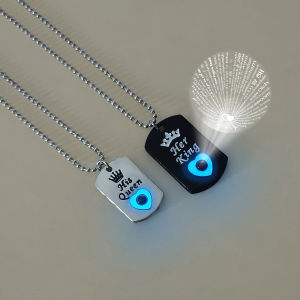 2-Piece Set Glow-in-the-Dark Crown Design Necklaces with 100 Languages I Love You Projection Fashion Couple Jewelry Gift