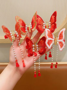New Year Girls Hair Accessories Moving Butterfly Hair Clip Festive Childrens Headwear Korean Style Hanfu Hair Decorations