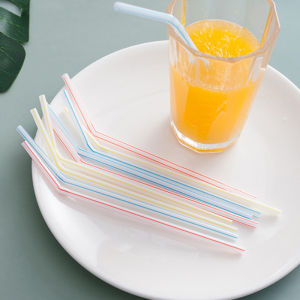 【Free Shipping】100Pcs Disposable Bendable Plastic Drinking Straws Multi-Color Striped Plastic Straws Birthday Celebration Party Supplies