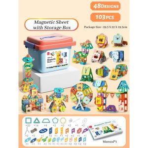 FEELO Magnetic Sheet / Magnetic Building Blocks with Storage Box for Kids Educational Toys